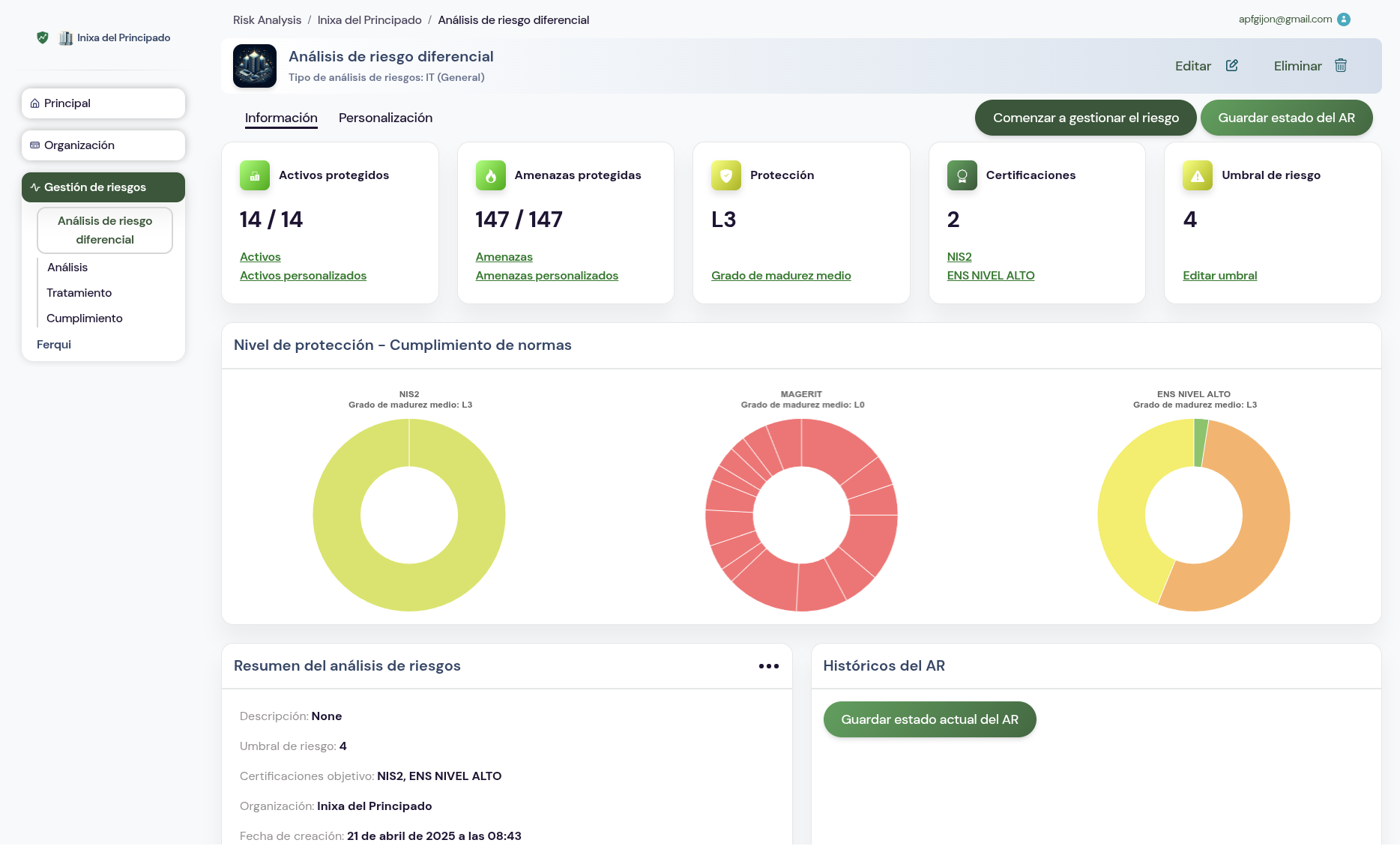 Captura de la aplicación Riska